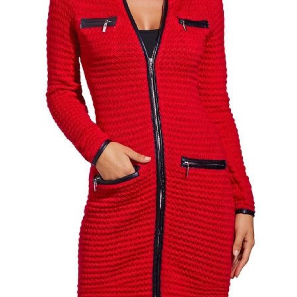 Red Zippered Long Cardigan